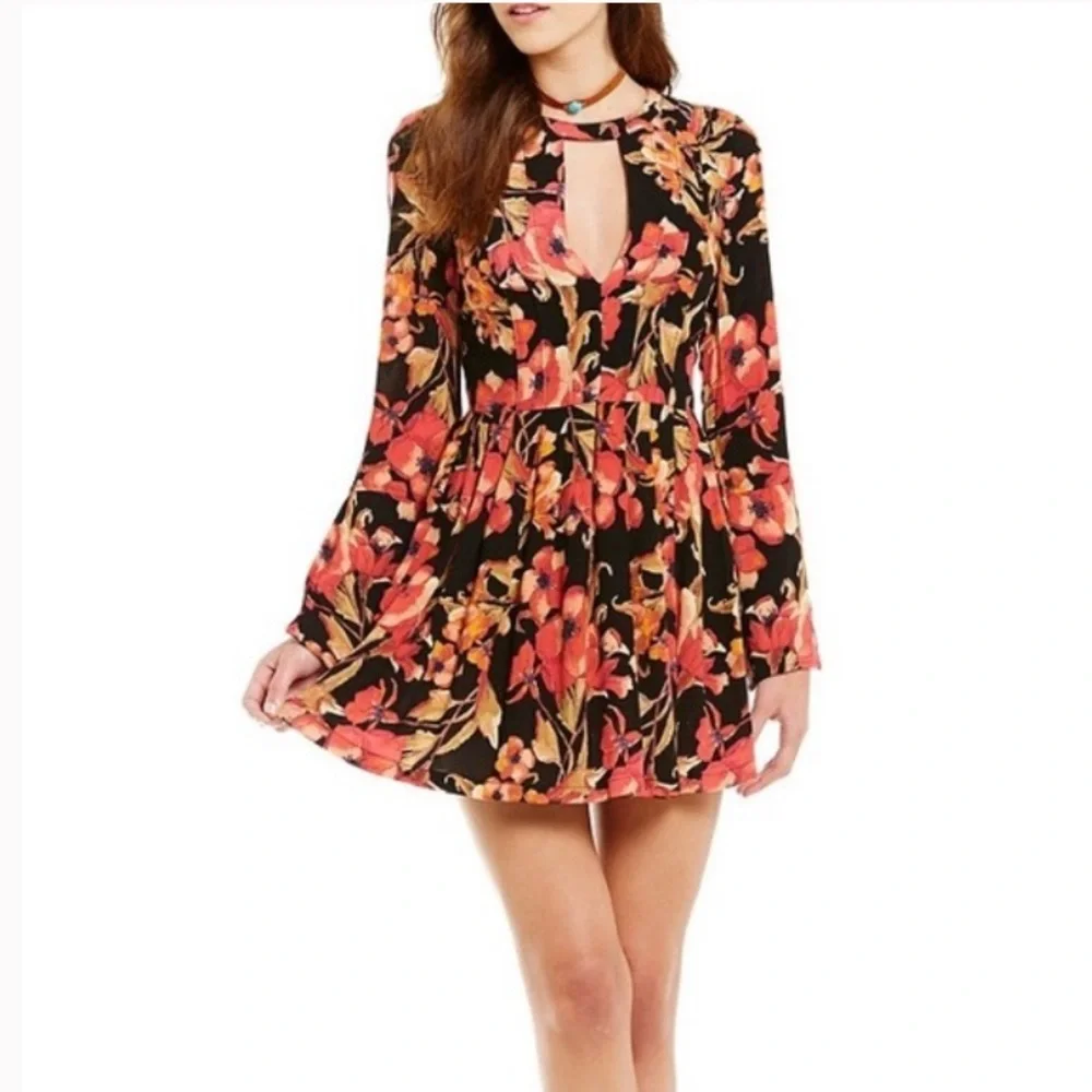 Free People Tegan Printed Cutout Mini Dress